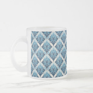 Taza De Cristal Esmerilado Elegante patrón floral boho en azul