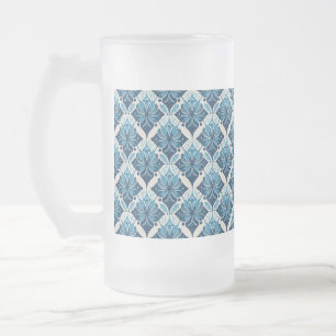 Taza De Cristal Esmerilado Elegante patrón floral boho en azul