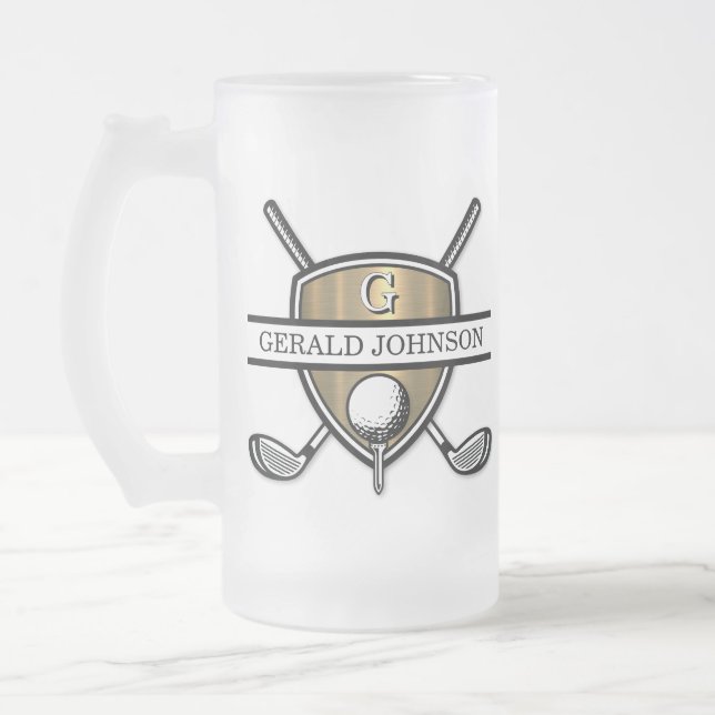 Taza De Cristal Esmerilado Elegante Personalizado Golf Monograma Diseño (Izquierda)