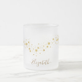 Taza De Cristal Esmerilado Elegante Purpurina dorado Monograma Nombre