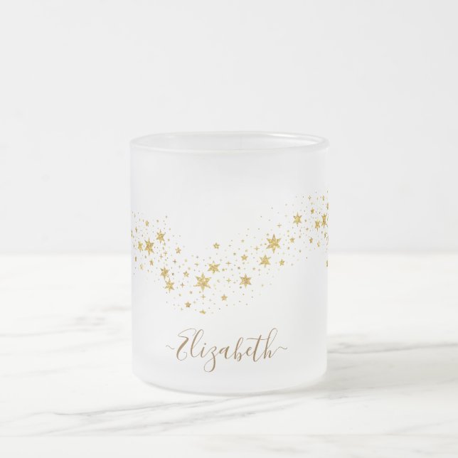 Taza De Cristal Esmerilado Elegante Purpurina dorado Monograma Nombre (Centro)
