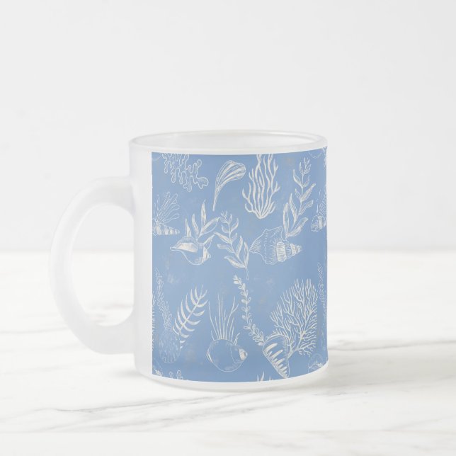 Taza De Cristal Esmerilado Elegante toile azul oceánico (Izquierda)