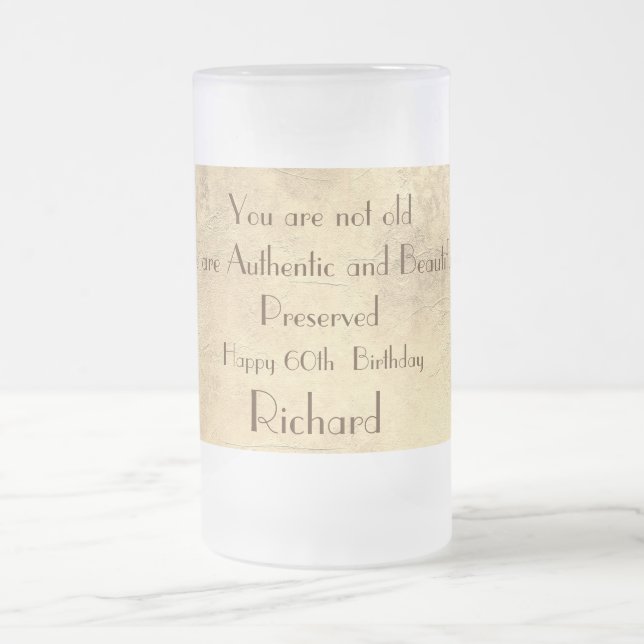 Taza De Cristal Esmerilado Elegante y humorístico, personalizado 60º cumpleañ (Centro)