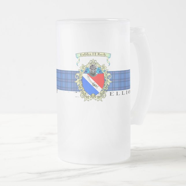 Taza De Cristal Esmerilado Elliott Escudo y Tartan Mug (Anverso derecho)