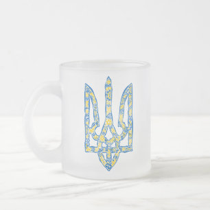 Taza De Cristal Esmerilado Emblema nacional ucraniano trident tryzub