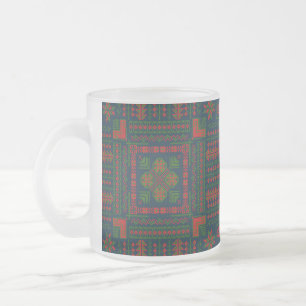 Taza De Cristal Esmerilado Embroideric palestino Tatreez color verde rojo 5 P