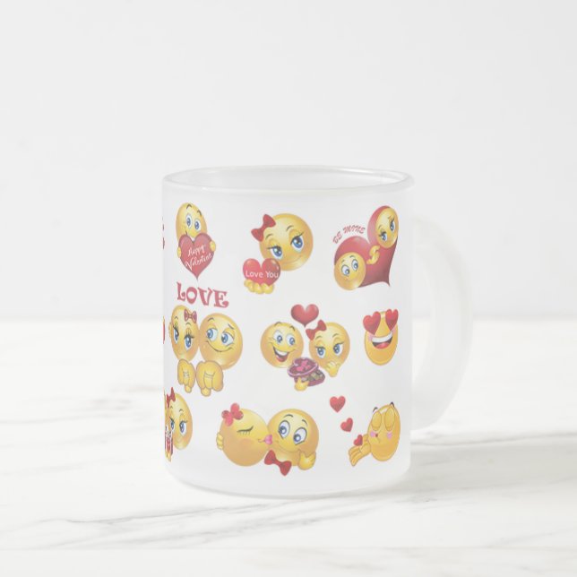 Taza De Cristal Esmerilado emoji de amor (Anverso derecho)
