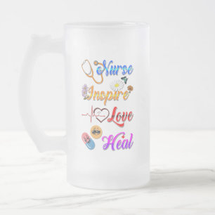 Taza De Cristal Esmerilado Enfermera Barware Inspira Amor Sana Med Terapeuta