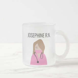Taza De Cristal Esmerilado Enfermera de Ilustracion Rosa Gracias