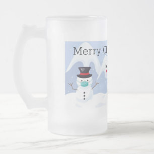 Taza De Cristal Esmerilado Enmascarado de Santa, Rudolph y Snowman