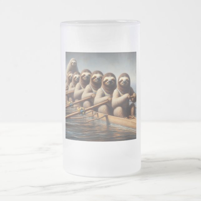 Taza De Cristal Esmerilado Equipo de remo de Sloth (Centro)