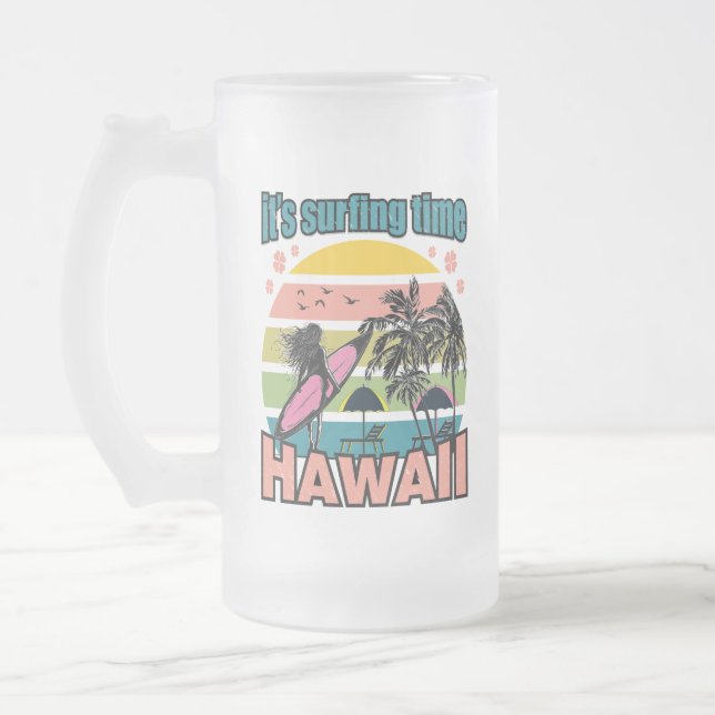Taza De Cristal Esmerilado Es hora de hacer surf - Hawái (Izquierda)