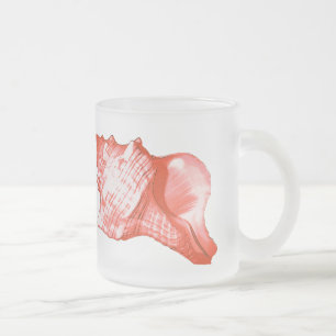 Taza De Cristal Esmerilado Esbozo de concha - coral, cáscara rosa y blanco