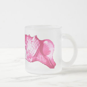 Taza De Cristal Esmerilado Esbozo de concha - rosa fucsia y blanco