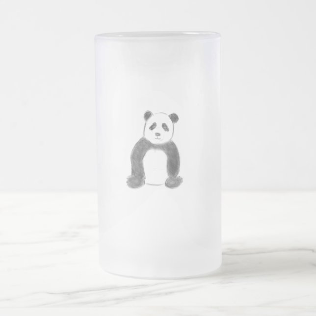 Taza De Cristal Esmerilado Esbozo de panda blanco y negro (Centro)
