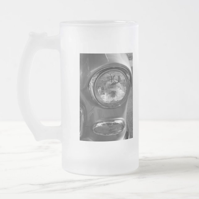 Taza De Cristal Esmerilado Escala de grises del faro de 55 Chevy (Izquierda)