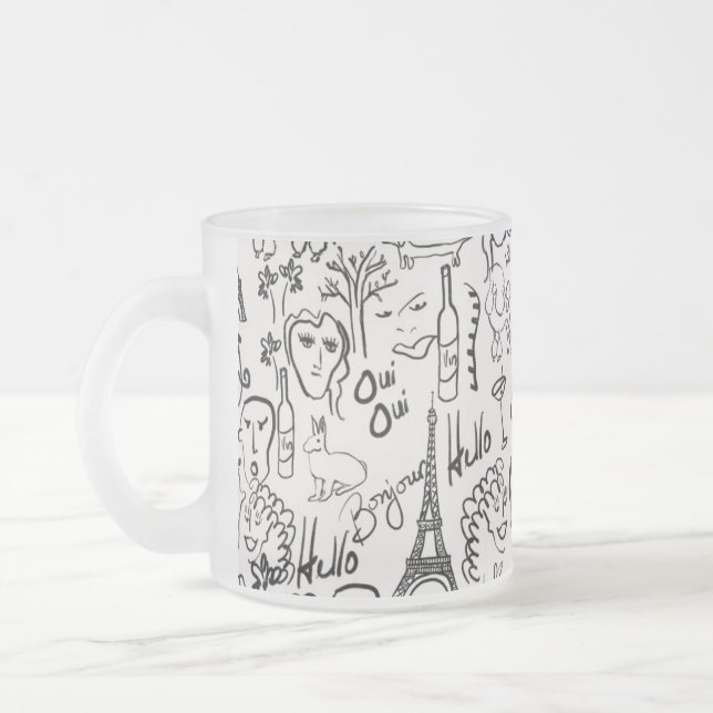 Taza De Cristal Esmerilado Escena de la calle de París: Mug dibujado en línea (Izquierda)