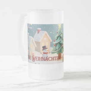 Taza De Cristal Esmerilado Escena navideña festiva con muñecos de nieve