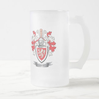 Taza De Cristal Esmerilado Escudo de armas gris del escudo de la familia