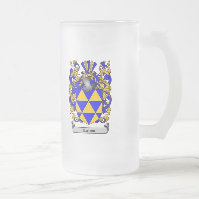 TAZA DE CRISTAL ESMERILADO ESCUDO DE LA FAMILIA DE CARLSON - ESCUDO DE ARMAS (Derecha)