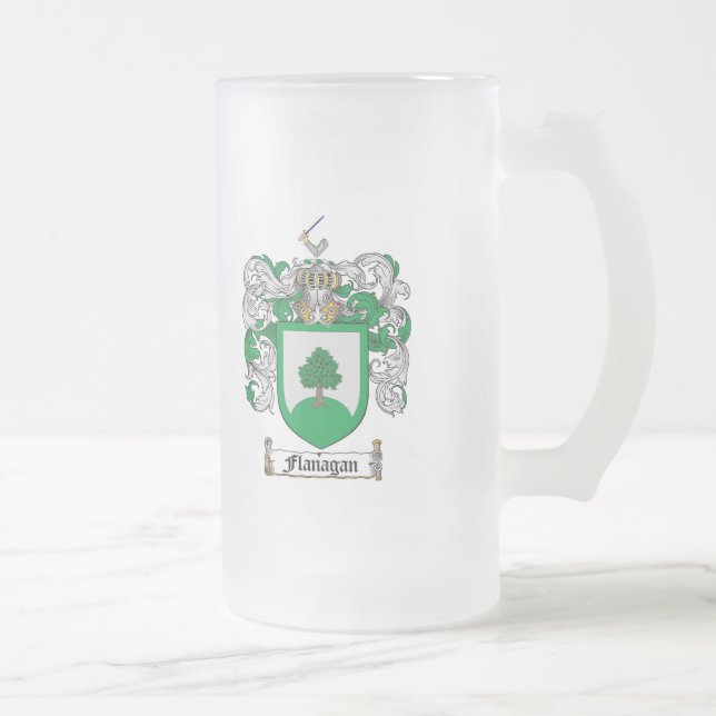 TAZA DE CRISTAL ESMERILADO ESCUDO DE LA FAMILIA DE FLANAGAN - ESCUDO DE ARMAS (Derecha)