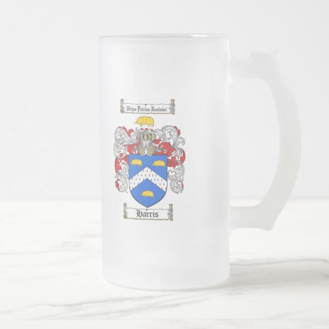 TAZA DE CRISTAL ESMERILADO ESCUDO DE LA FAMILIA DE HARRIS - ESCUDO DE ARMAS (Derecha)
