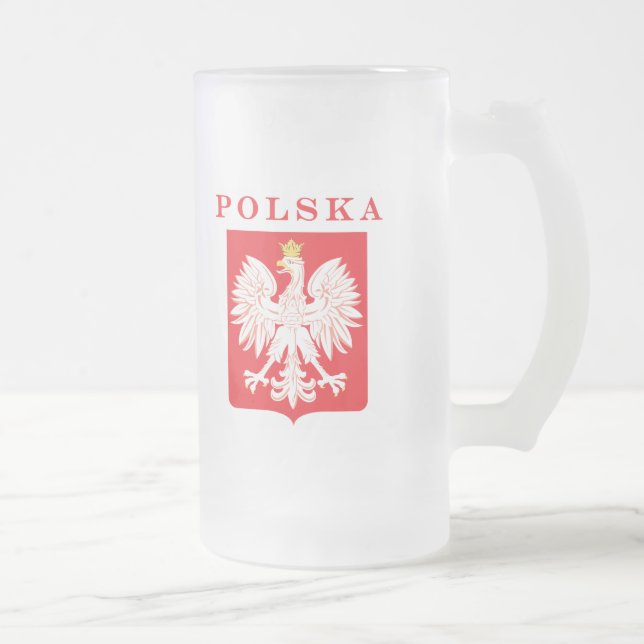 Taza De Cristal Esmerilado Escudo del rojo de Polska Eagle (Derecha)