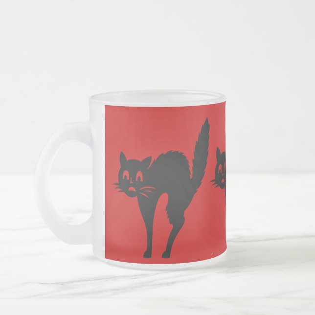 Taza De Cristal Esmerilado espeluznante gato negro con arco para halloween (Izquierda)