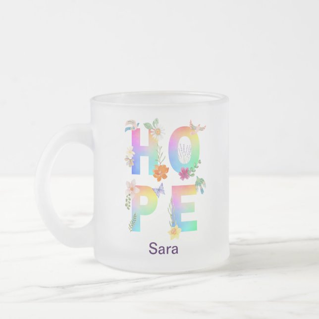 Taza De Cristal Esmerilado Esperanza Inspiradora artística positiva motivacio (Izquierda)