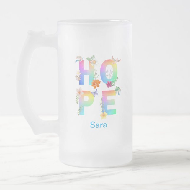 Taza De Cristal Esmerilado Esperanza Inspiradora artística positiva motivacio (Izquierda)