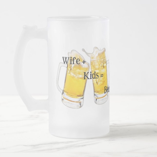 Taza De Cristal Esmerilado Esposa+Hijos=Mugre de Cerveza (Izquierda)