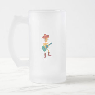 Taza De Cristal Esmerilado Esqueleto Festivo Tocando Guitarra