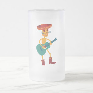 Taza De Cristal Esmerilado Esqueleto Festivo Tocando Guitarra