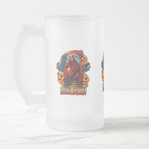 Taza De Cristal Esmerilado Esqueleto malvado de Halloween, Calabaza