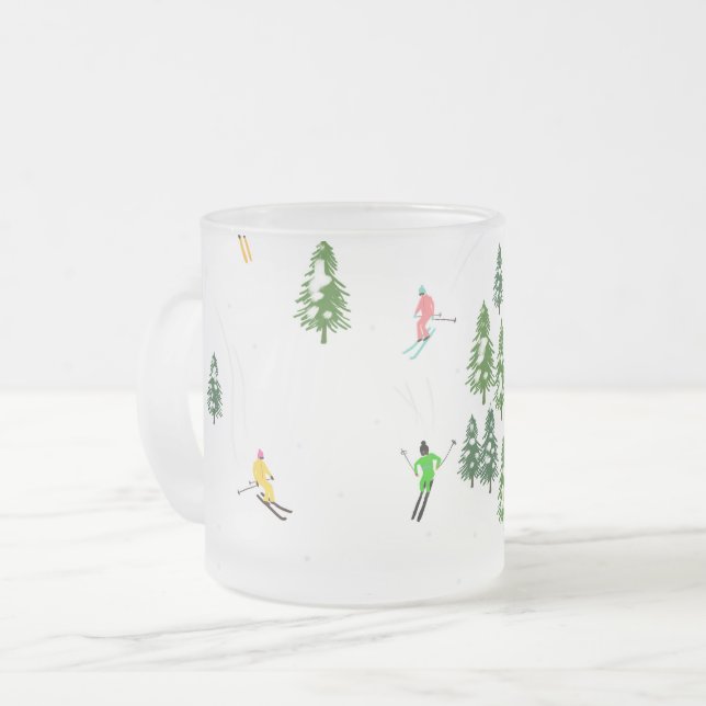 Taza De Cristal Esmerilado Esquiador de Ilustracion alpino Freeride (Anverso izquierdo)