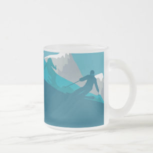 Taza De Cristal Esmerilado Esquiador Silhouette All Mountain Skiing