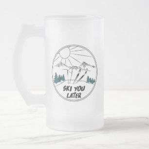 Taza De Cristal Esmerilado Esquiar más tarde divertida pista de esquí