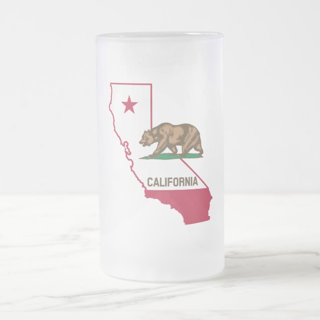 Taza De Cristal Esmerilado Estado de California Oso y Bandera (Centro)