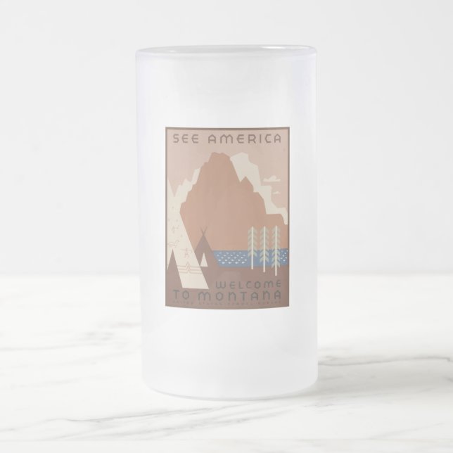 Taza De Cristal Esmerilado Estado de Montana: tribus indias, montañas, prader (Centro)