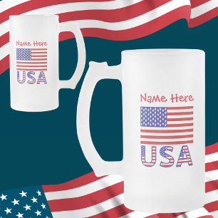 Taza De Cristal Esmerilado Estados Unidos Estados Unidos Bandera Roja Persona