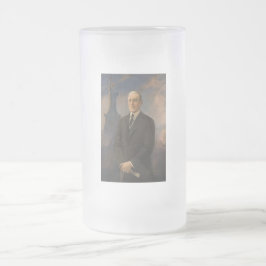 Taza De Cristal Esmerilado Estatua de la Libertad y Presidente Woodrow Wilson