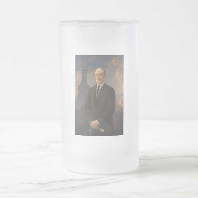 Taza De Cristal Esmerilado Estatua de la Libertad y Presidente Woodrow Wilson (Centro)