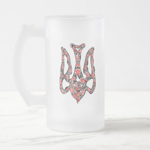 Taza De Cristal Esmerilado Estilizado trident tryzub, emblema nacional de Ucr