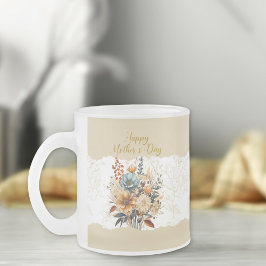 Taza De Cristal Esmerilado Estilo de escritura Día de la Madre Beige Floral