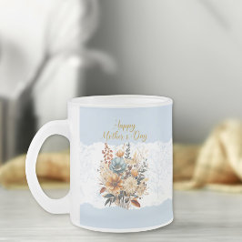 Taza De Cristal Esmerilado Estilo de escritura floral azul Día de la Madre