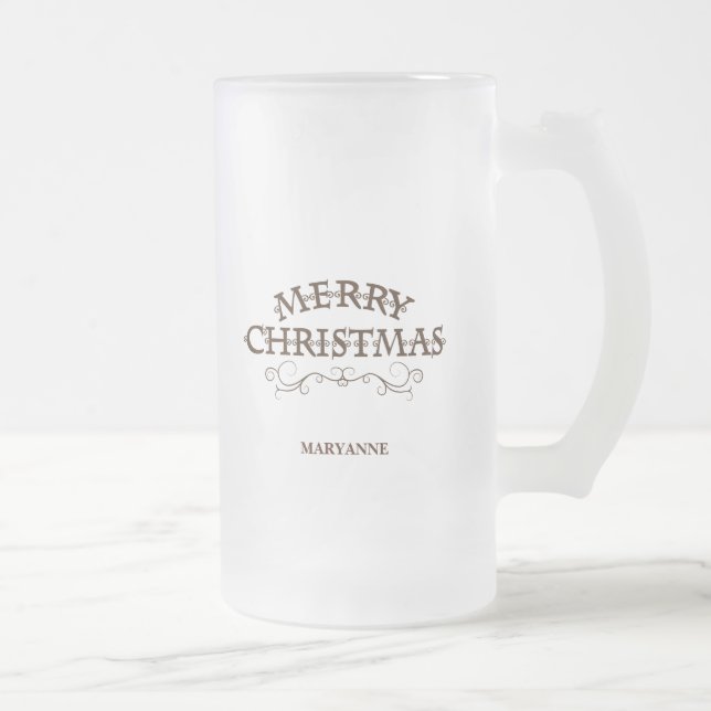 Taza De Cristal Esmerilado Estilo de madera, Feliz Navidad (Derecha)