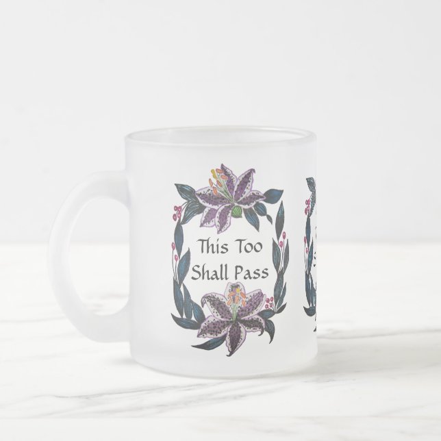 Taza De Cristal Esmerilado "Esto también pasará" acuarela Lily Wreath (Izquierda)