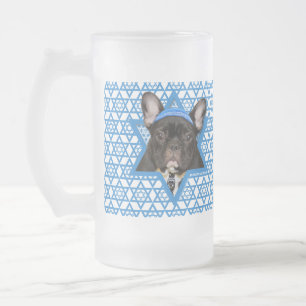 Taza De Cristal Esmerilado Estrella de Jánuca de David - bulldog francés -