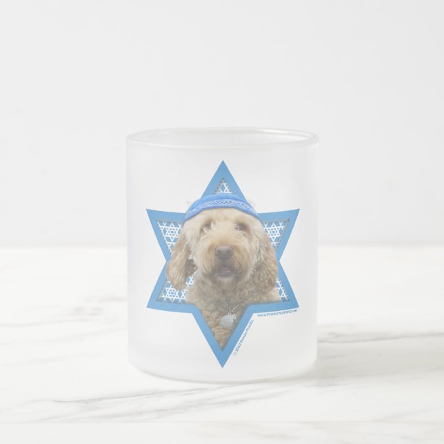 Taza De Cristal Esmerilado Estrella de Jánuca de David - GoldenDoodle (Centro)