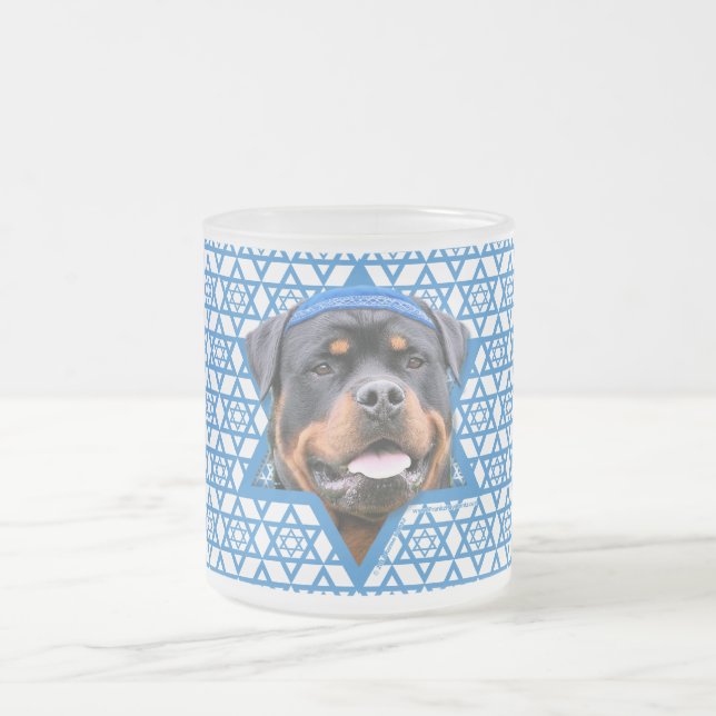 Taza De Cristal Esmerilado Estrella de Jánuca de David - Rottweiler (Centro)